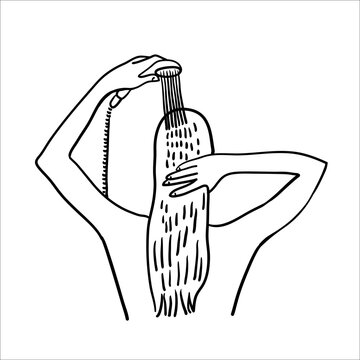 A woman washes her hair. Stock  illustration.