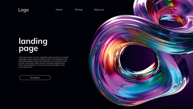 landing page template with bright fluid holographic infinity ring torus
