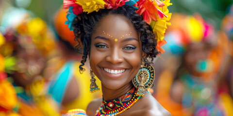Portrait of a young african american woman wearing traditional clothes at the carnival