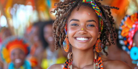 Portrait of beautiful african american woman with dreadlocks smiling at camera