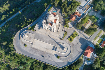 basilica of Santa Luzia in Viana do Castelo, famous catholic temple in Portugal. Aerial drone view