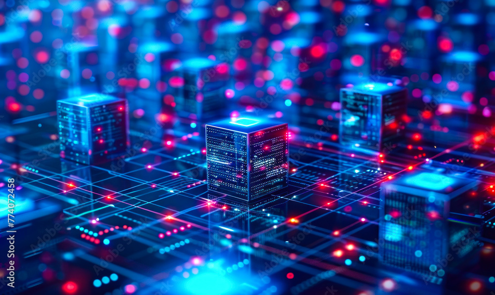 Poster abstract visualization of container orchestration platforms in cybersecurity data centers with netwo