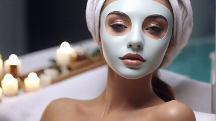 Woman in mask on face in spa - 774072679