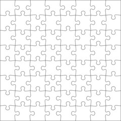 Puzzles grid template. Jigsaw puzzle pieces, thinking game and jigsaws detail frame design. Business assemble metaphor or puzzles game challenge vector.