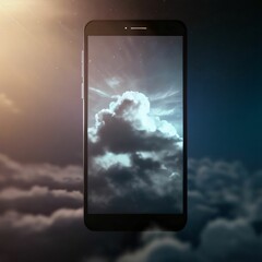 Smartphone with cloud and sky on screen. 3d illustration.