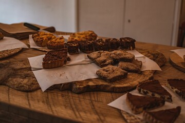 Closeup of rustic bakery goods located in a local bakery in Richmond, North Yorkshire