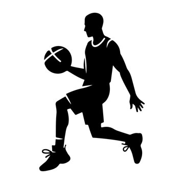 A minimal and simple basket ball player vector silhouette white background