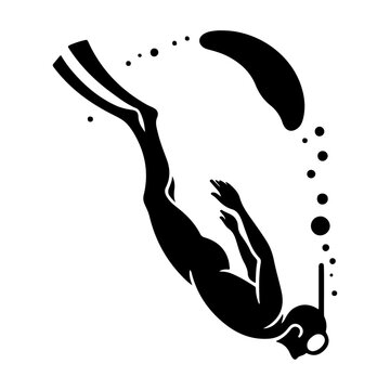 black diver underwater with bubbles clip art preview