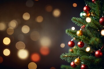Fototapeta na wymiar Christmas tree with lights bokeh background, vintage color tone.
