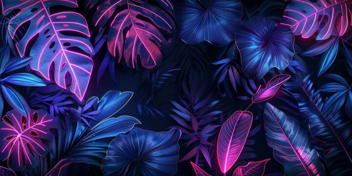 Botanical illustrations lit with neon, highlighting the sacred geometry in nature’s designs. This texture combines the old and new, natural and supernatural touch created with Generative AI Technology