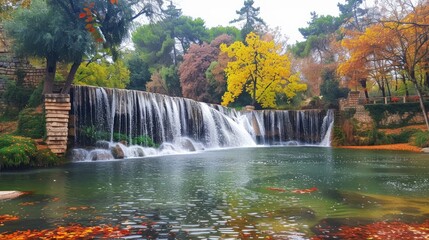 Autumn colors make the waterfalls in the forest look very beautiful. A sunny day in nature and a wonderful view of my autumn with its gorgeous colors. View of the waterfall in autumn. Bursa, Turkey