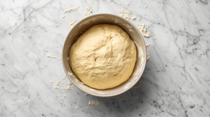 The pizza dough resting in a bowl, doubled in size after rising, ready to be shaped - obrazy, fototapety, plakaty