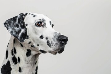 KS portrait of dalmatian dog looking to the side on whit. - obrazy, fototapety, plakaty