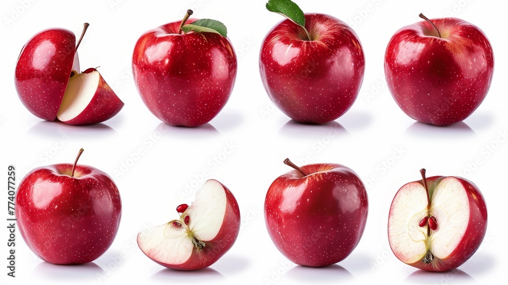 Aufkleber Set of whole red apples isolated on white background as package design elements