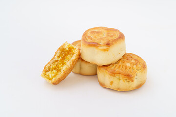 Multiple small mooncakes on white background