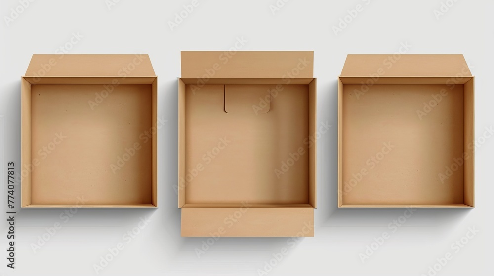 Aufkleber The blank cardboard package boxes mockup. Box set. Three template layouts with shadows for branding or design - stock modern.