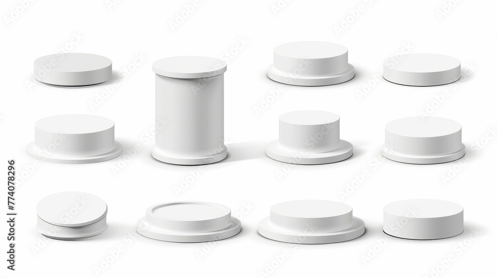 Aufkleber Three-dimensional mockup of a podium in different shapes. Isolated on a white background. A podium or platform for award ceremonies and product presentations.