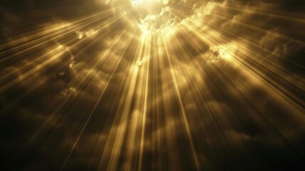 Beams of golden light emanating from a central point, creating a sense of hope and accomplishment against a black backdrop