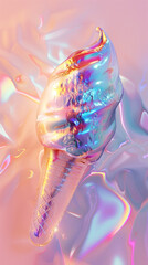 An eye-catching holographic ice cream cone melts into a vibrant, abstract puddle, illustrating indulgence and transience