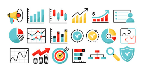 Business icons in minimalistic style. Marketing and business analysis concept. Outline vector icons set