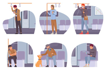People on subway scenes in flat design