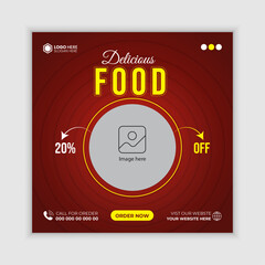Delicious Restaurant Food Social Media Post Design or Web Banner Design Template