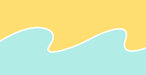 Simple minimal pastel wave fluid liquid fun cute cartoon background vector graphic illustration yellow light blue, summer doodle abstract shape drawing background text frame image, sea water line