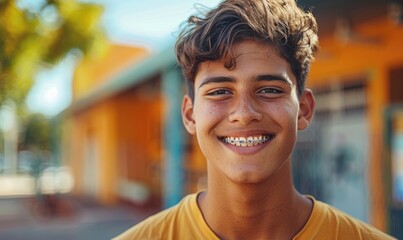 A smiling young man with transparent correctional braces