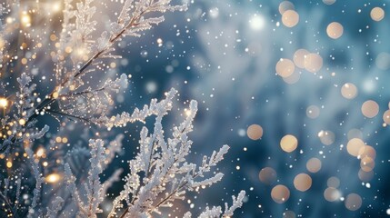 Detailed view of a plant covered in snow, showcasing the delicate accumulation on the leaves and stems - obrazy, fototapety, plakaty