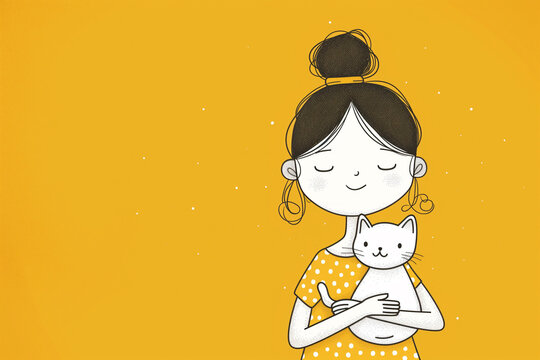 Girl embracing cat with gentle affection. Generative AI image