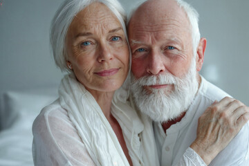 Senior couple embracing affectionately indoors. Generative AI