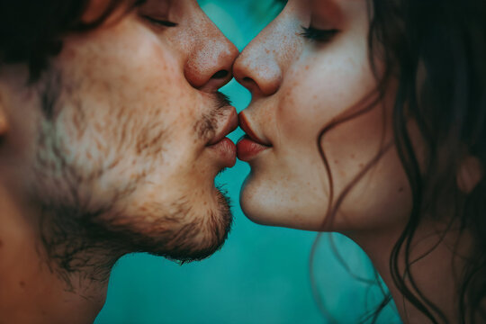 Close-up of couple kissing tenderly. Generative AI