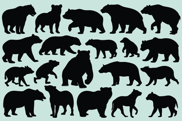 set of bear Silhouette Vector design vector