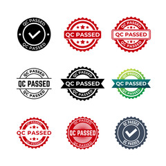 Set of qc passed pass quality control label tag seal control sticker template design