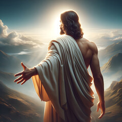 Jesus walking in glory, back view - obrazy, fototapety, plakaty