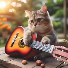 Cat playing guitar. Generative ai