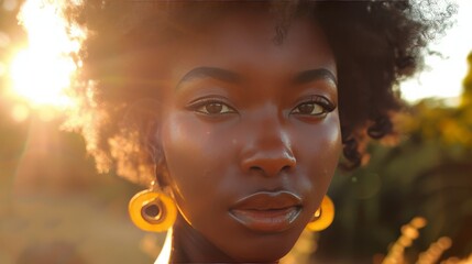 A woman with a sun shining on her face