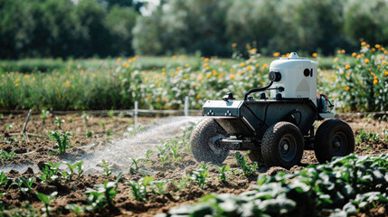 Autonomous robotic irrigation vehicle in sustainable outdoor agriculture in an orchard. Generative AI