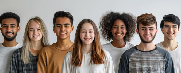 Diverse Group of Smiling Young Adults Against Neutral Background