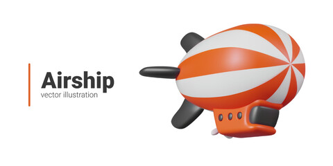 Realistic airship in flight. Striped zeppelin in sky. Isolated vintage air travel vehicle © ArtHub007