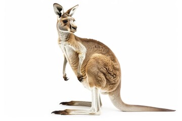 KS Kangaroo standing on its hind legs on an isolated whit.