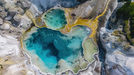 Fototapeta premium Aerial View of a Lake Surrounded by Rocks