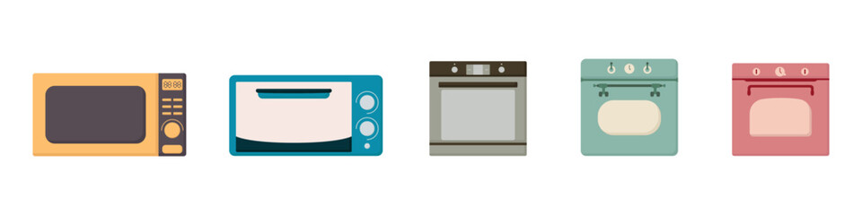 Oven vector icon set. Microwave logo icon. Kitchen oven vector symbol. Electric oven vector icon. Homemade baking vector concept.