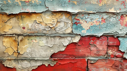 Close Up of a Brick Wall With Peeling Paint