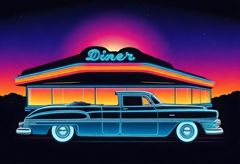 Fototapeta na wymiar A retro diner set against a stunning sunset sky wi (13)