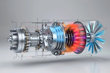 Cutaway illustration of modern jet engine with labels