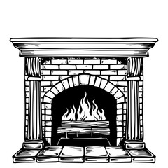 Classic Fireplace Illustration Vector in Black
