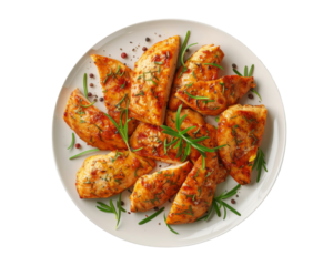 roasted chiken on the plate isolated on transparent background