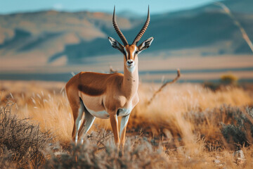 Photo of a male gazelle in the savannah. - obrazy, fototapety, plakaty