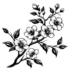 Black and White Floral Branch Line Art Vector Illustration
